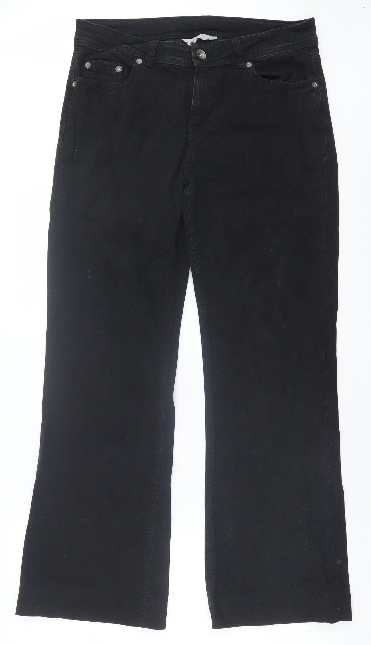 Papaya Womens Black  Cotton Straight Jeans Size 14 L30 in Regular Button