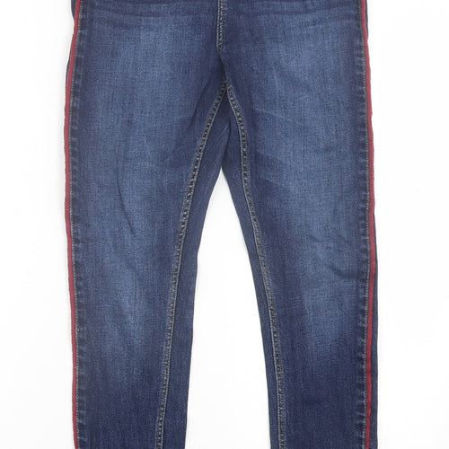 Golddigga Womens Blue Striped Cotton Skinny Jeans Size 14 L28 in Regular Button