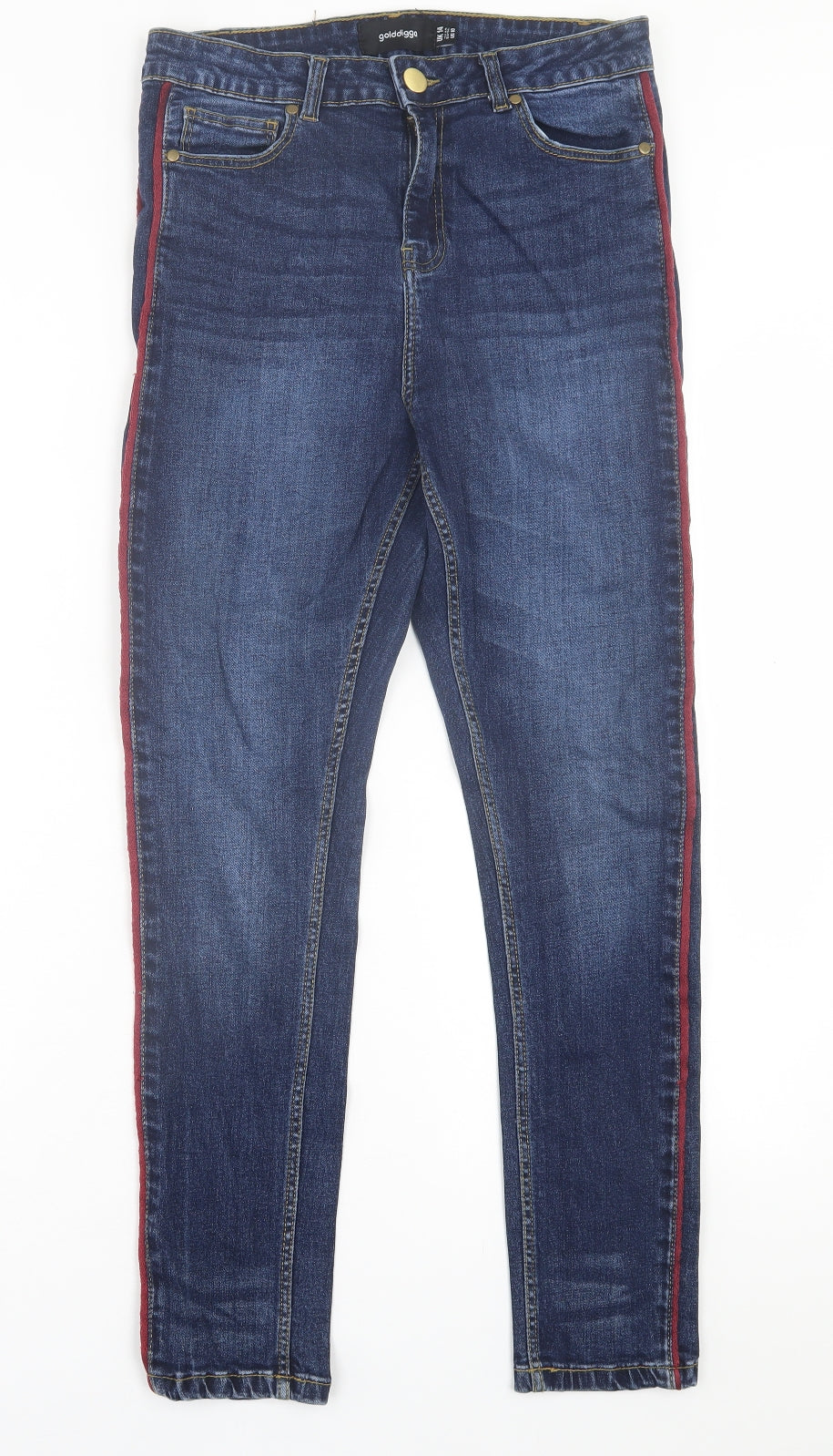 Golddigga Womens Blue Striped Cotton Skinny Jeans Size 14 L28 in Regular Button