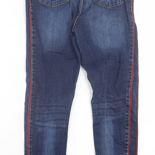 Golddigga Womens Blue Striped Cotton Skinny Jeans Size 14 L28 in Regular Button