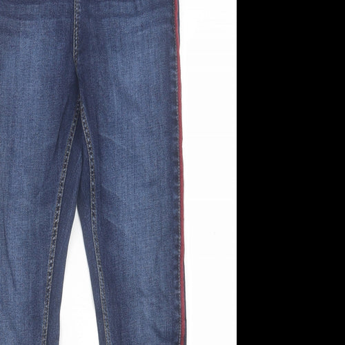 Golddigga Womens Blue Striped Cotton Skinny Jeans Size 14 L28 in Regular Button