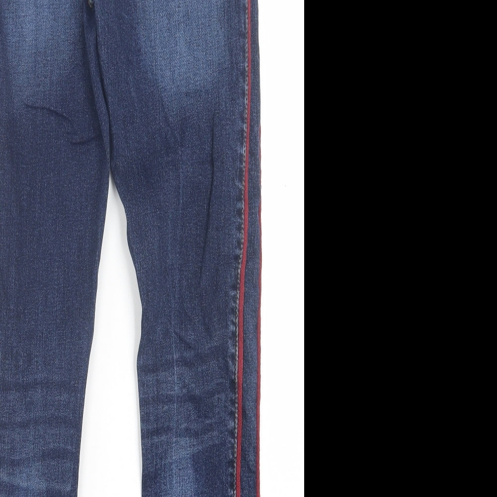 Golddigga Womens Blue Striped Cotton Skinny Jeans Size 14 L28 in Regular Button