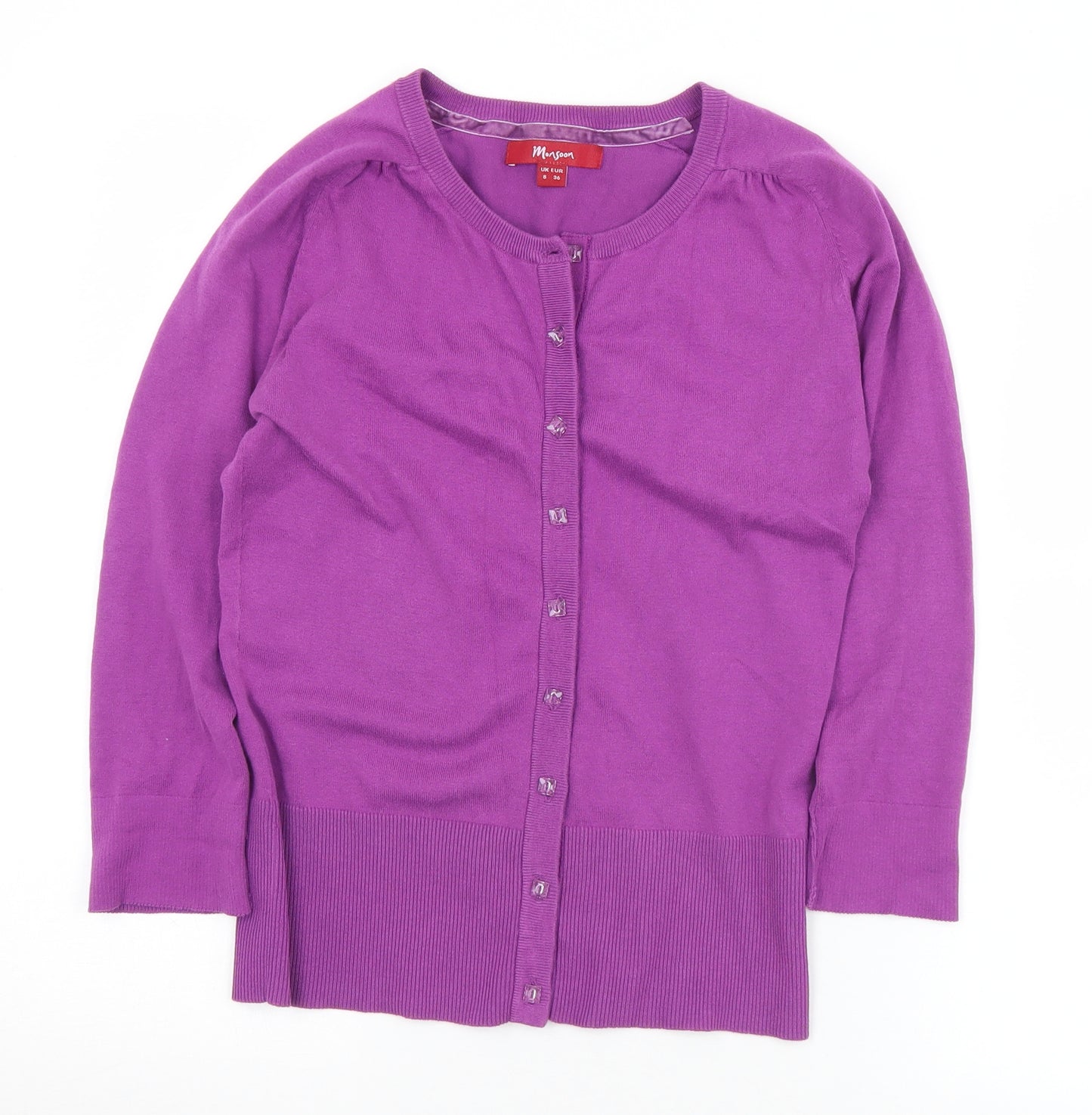 Monsoon Womens Purple Round Neck  Cotton Cardigan Jumper Size 8