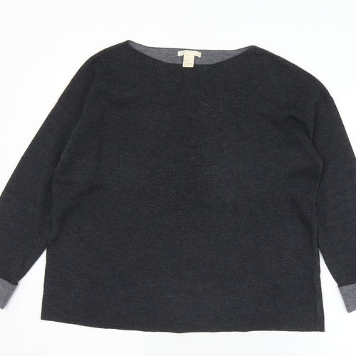 Basic Womens Black Boat Neck  Viscose Pullover Jumper Size S