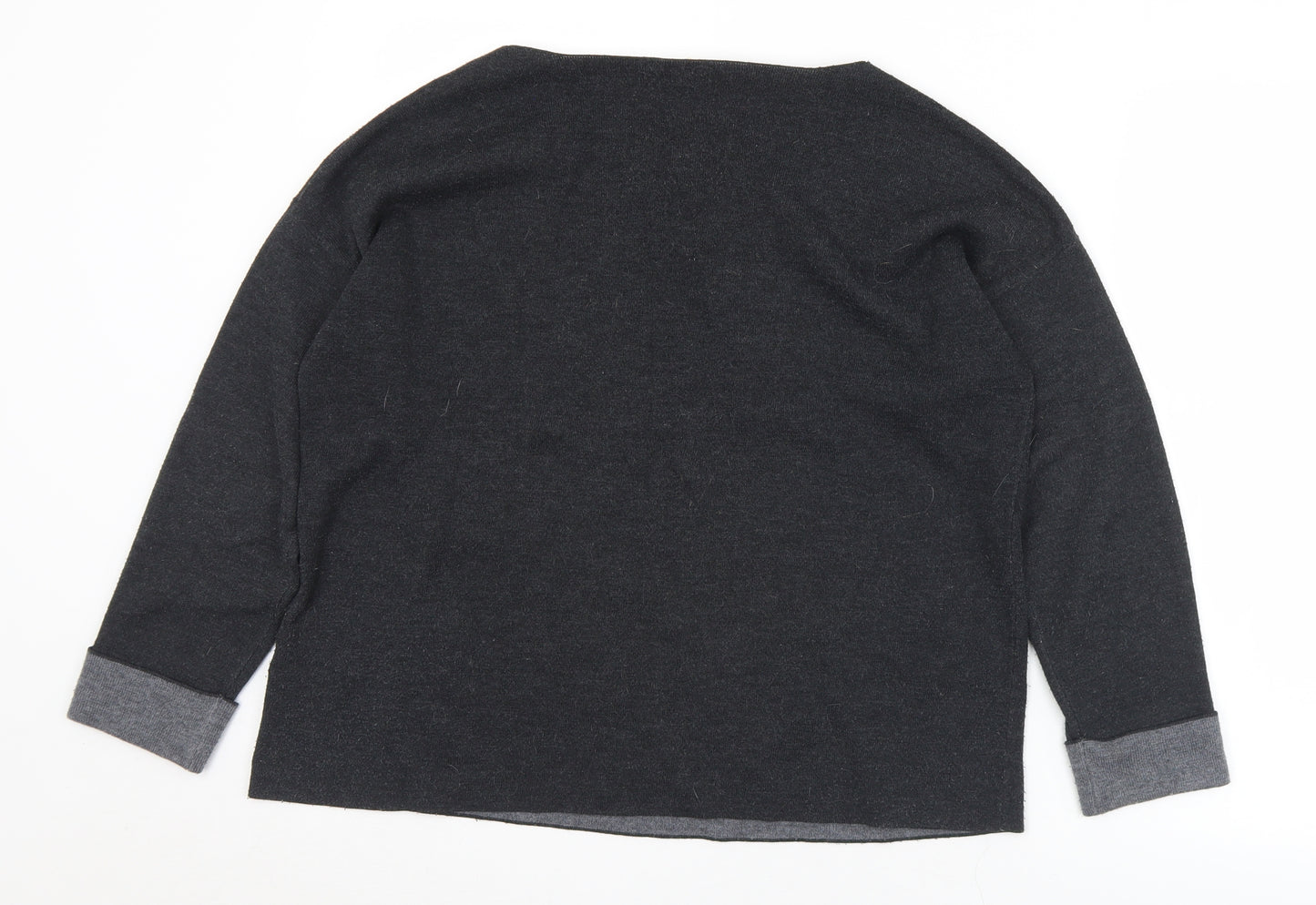 Basic Womens Black Boat Neck  Viscose Pullover Jumper Size S