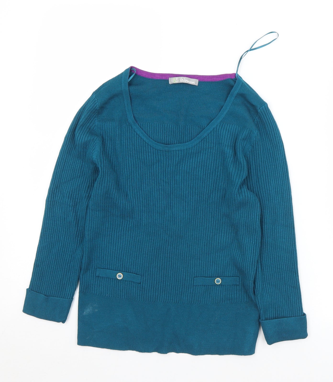 Marks and Spencer Womens Green Scoop Neck  Viscose Pullover Jumper Size 14
