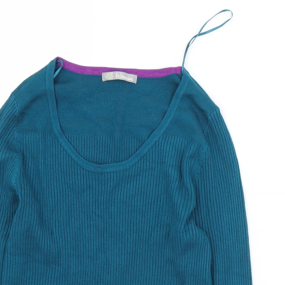 Marks and Spencer Womens Green Scoop Neck  Viscose Pullover Jumper Size 14
