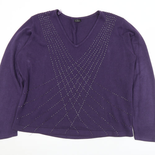 BM Womens Purple V-Neck  Acrylic Pullover Jumper Size XL