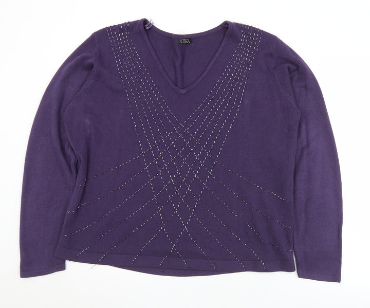 BM Womens Purple V-Neck  Acrylic Pullover Jumper Size XL
