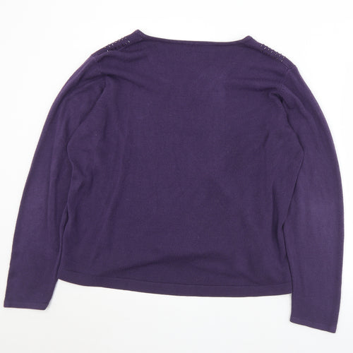 BM Womens Purple V-Neck  Acrylic Pullover Jumper Size XL