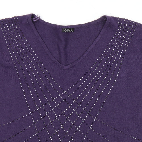 BM Womens Purple V-Neck  Acrylic Pullover Jumper Size XL