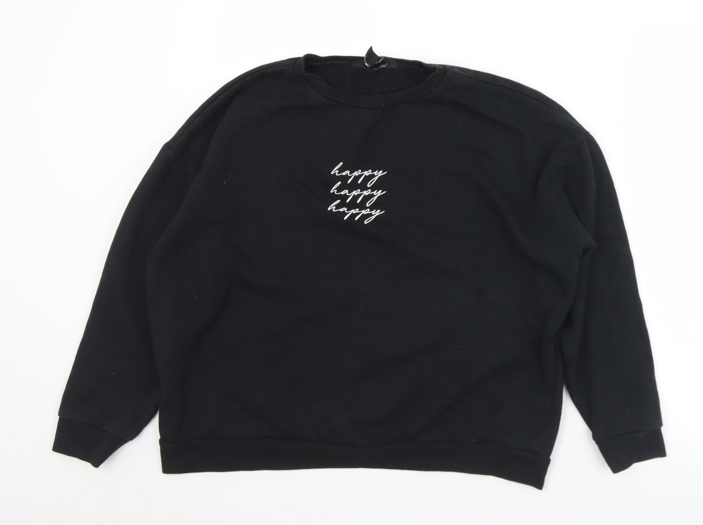 New Look Womens Black  Cotton Pullover Sweatshirt Size M   - Happy