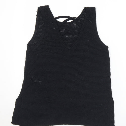 New Look Womens Black V-Neck  Acrylic Vest Jumper Size 8