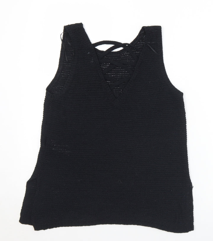 New Look Womens Black V-Neck  Acrylic Vest Jumper Size 8
