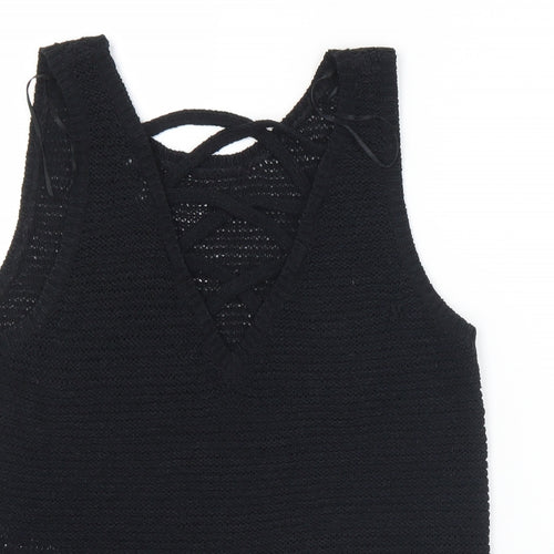 New Look Womens Black V-Neck  Acrylic Vest Jumper Size 8