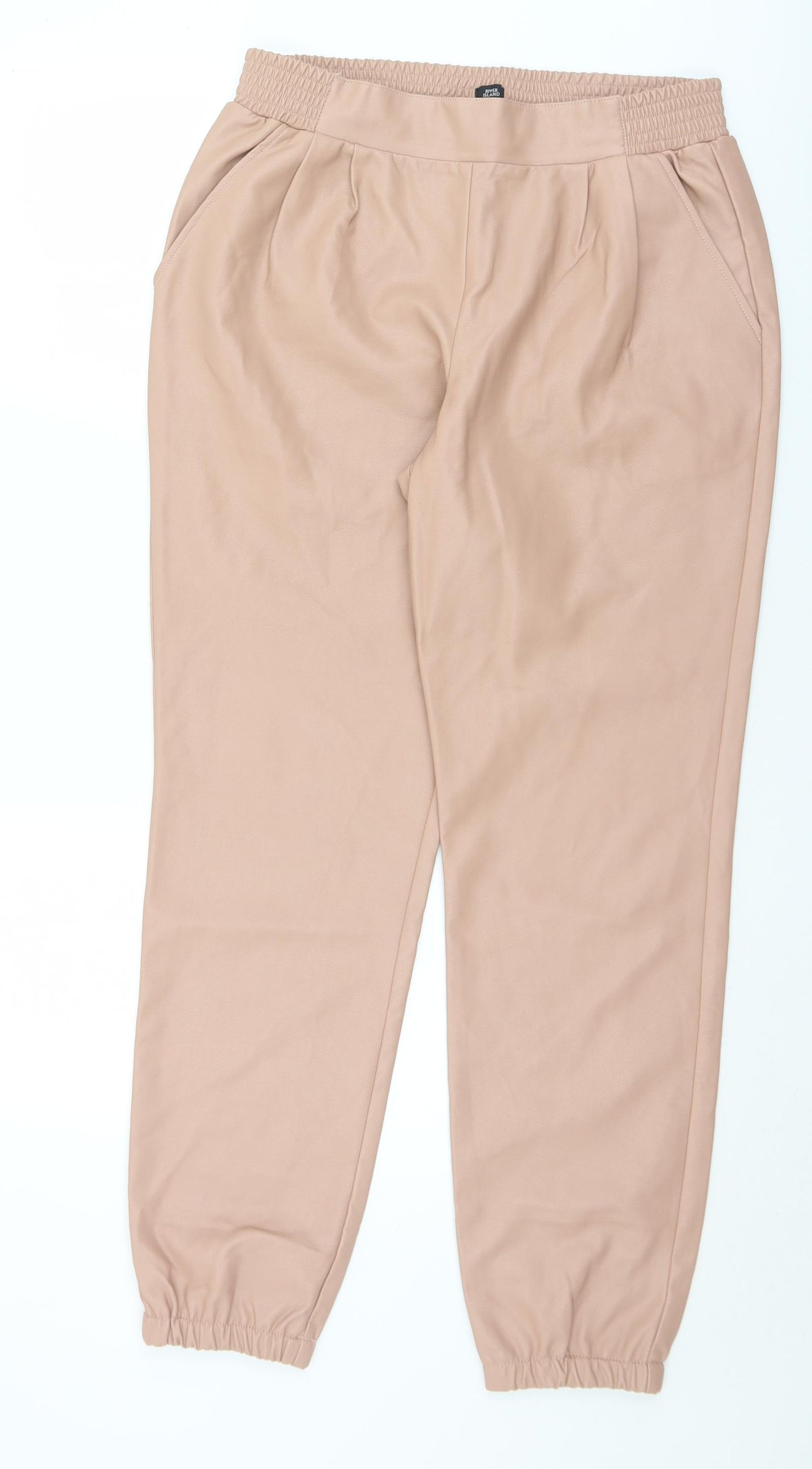 River Island Womens Pink  Polyurethane Trousers  Size 12 L29 in Regular
