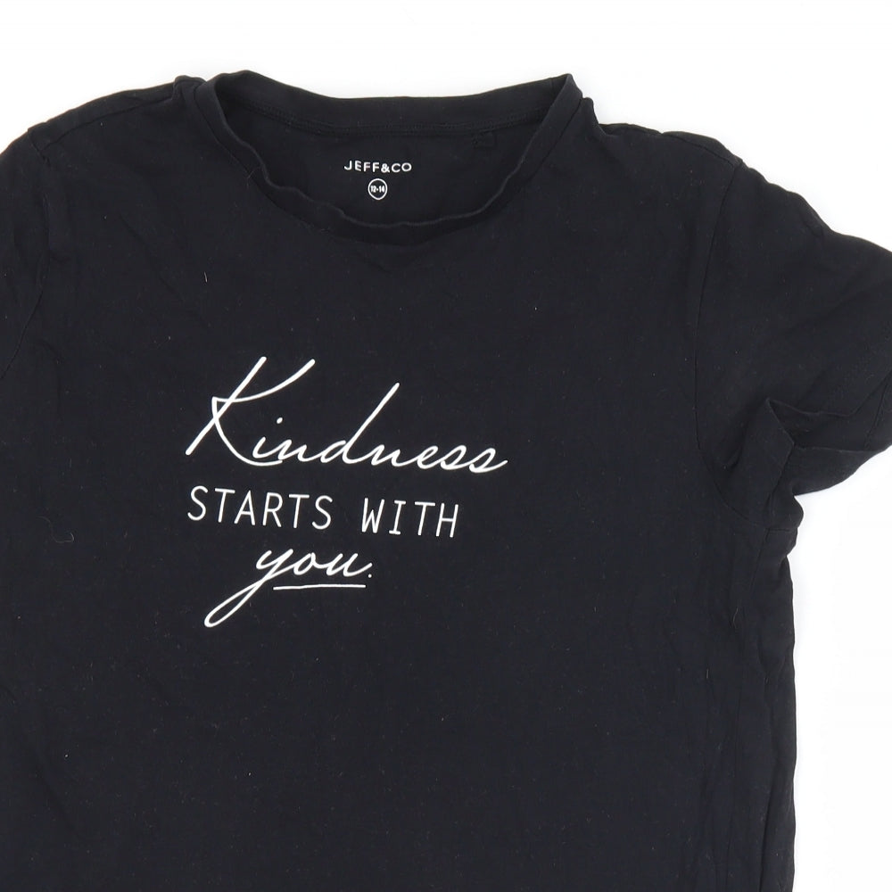 Jeff & Co Womens Black  Cotton Basic T-Shirt Size 12 Round Neck - Kindness. 12/14