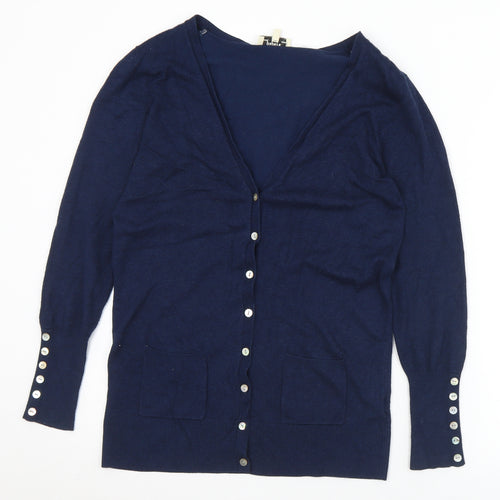 Matalan Womens Blue V-Neck  Viscose Cardigan Jumper Size 10