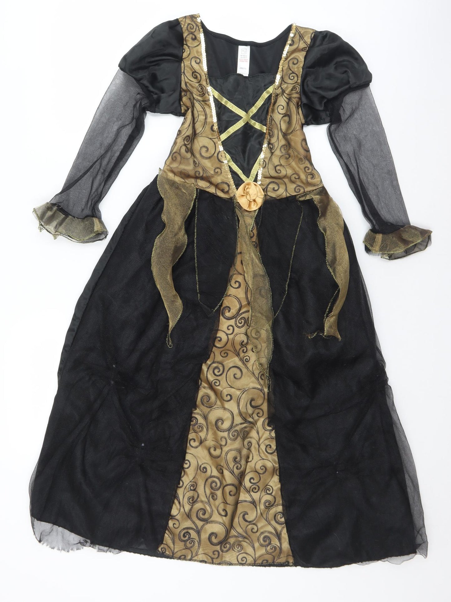TU Girls Black Geometric Polyester Fit & Flare  Size 8-9 Years  Square Neck  - Fancy Dress. 8-10 Years
