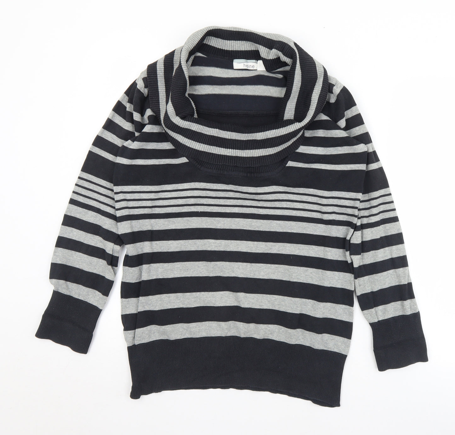 HEINE Womens Black Cowl Neck Striped Cotton Pullover Jumper Size 16