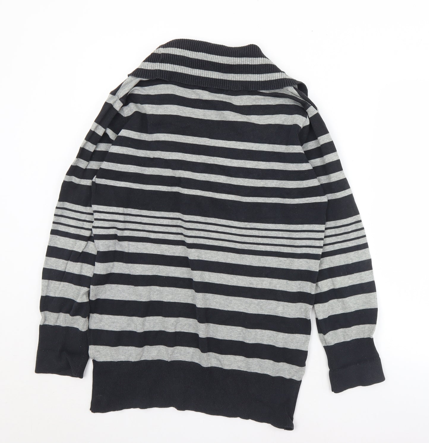 HEINE Womens Black Cowl Neck Striped Cotton Pullover Jumper Size 16