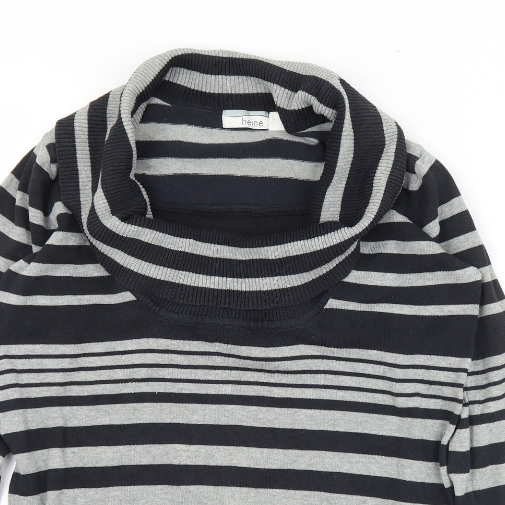 HEINE Womens Black Cowl Neck Striped Cotton Pullover Jumper Size 16