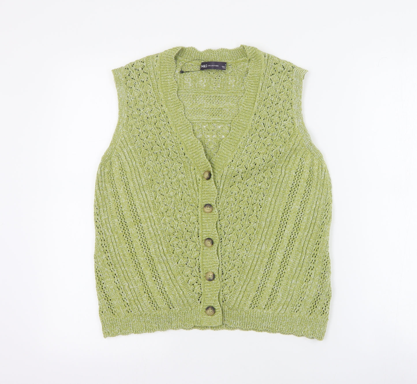 Marks and Spencer Womens Green V-Neck  Cotton Vest Jumper Size S