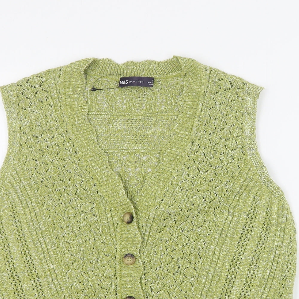 Marks and Spencer Womens Green V-Neck  Cotton Vest Jumper Size S