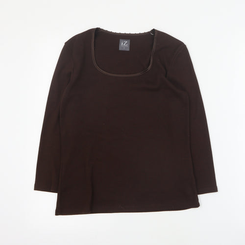 IZ Womens Brown Square Neck  Polyester Pullover Jumper Size S