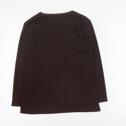 IZ Womens Brown Square Neck  Polyester Pullover Jumper Size S