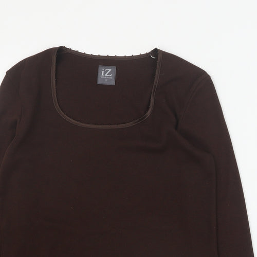 IZ Womens Brown Square Neck  Polyester Pullover Jumper Size S