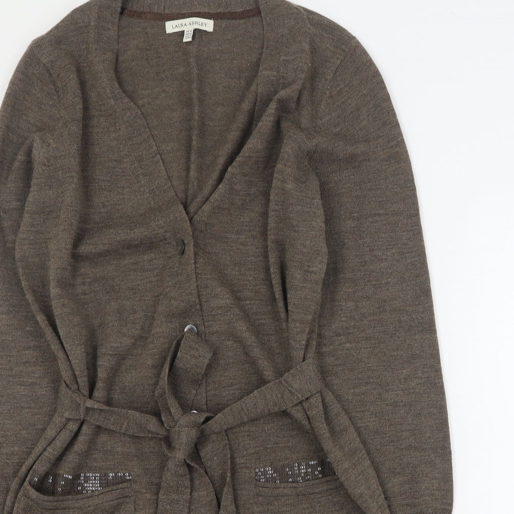 Laura Ashley Womens Brown V-Neck  Wool Cardigan Jumper Size 16