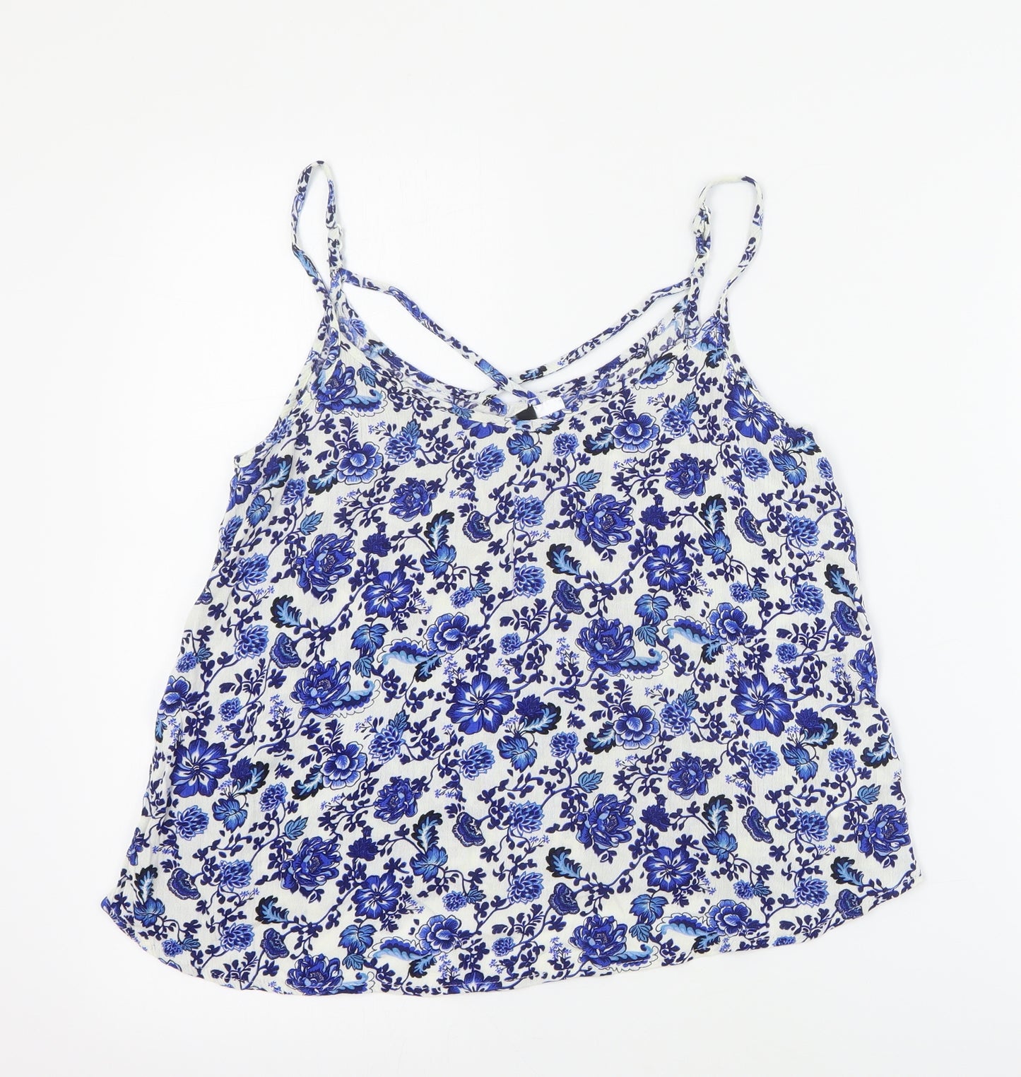 H&M Womens White Floral Viscose Basic Tank Size 8 V-Neck