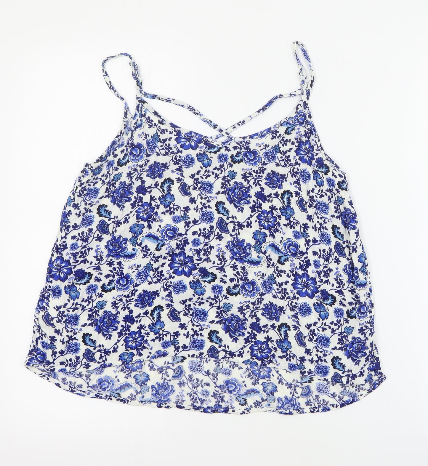 H&M Womens White Floral Viscose Basic Tank Size 8 V-Neck