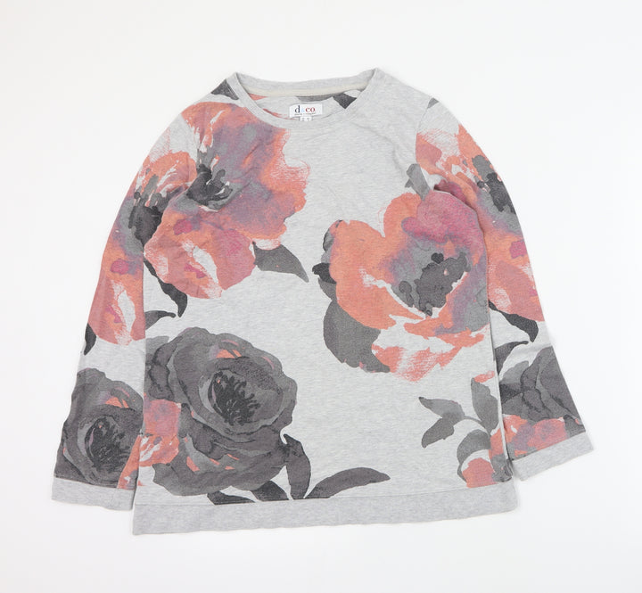 D & Co Womens Grey Floral Cotton Pullover Sweatshirt Size S  Pullover