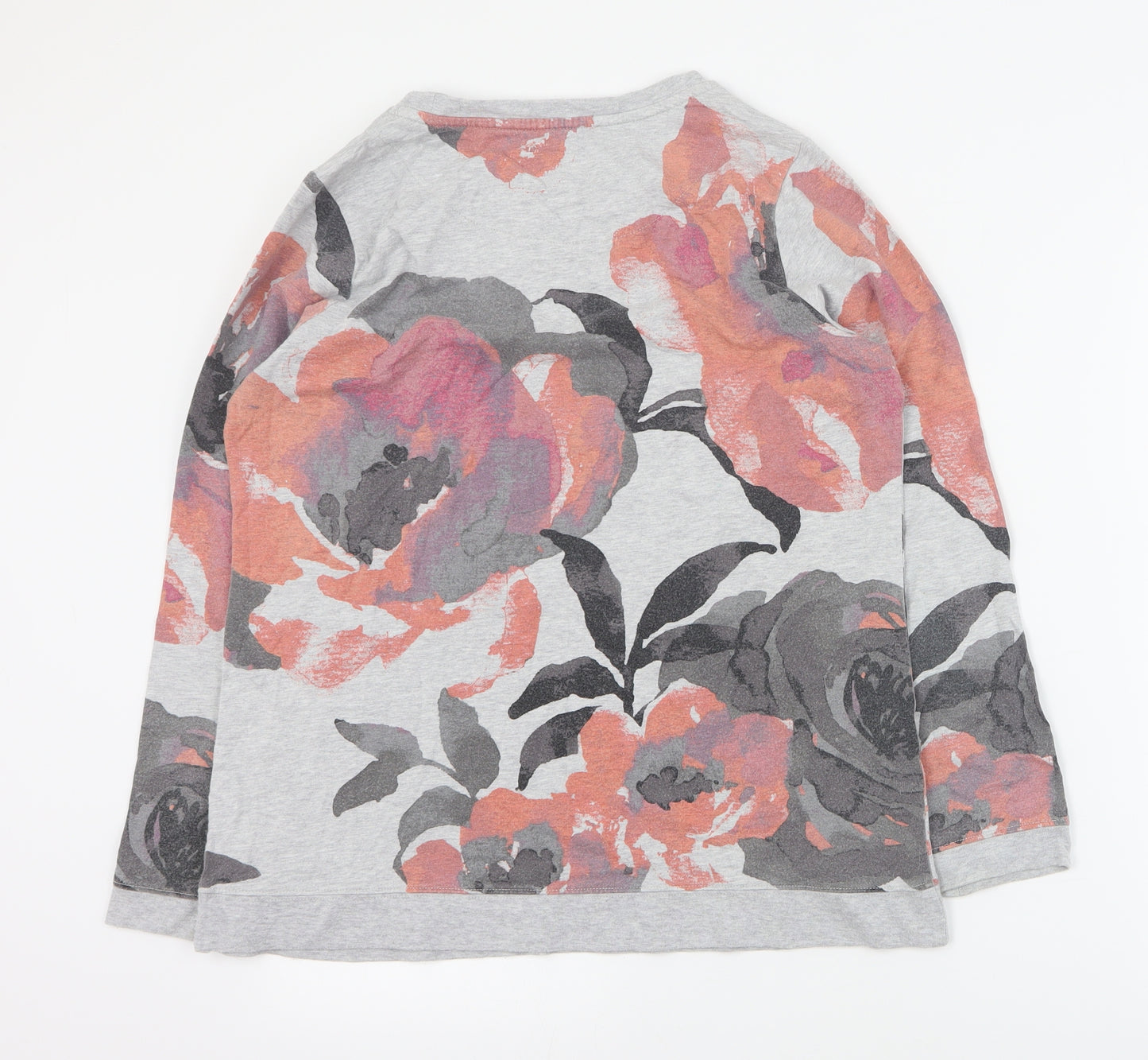 D & Co Womens Grey Floral Cotton Pullover Sweatshirt Size S  Pullover