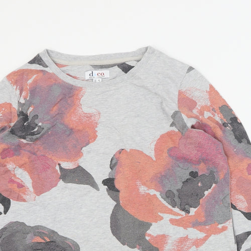 D & Co Womens Grey Floral Cotton Pullover Sweatshirt Size S  Pullover