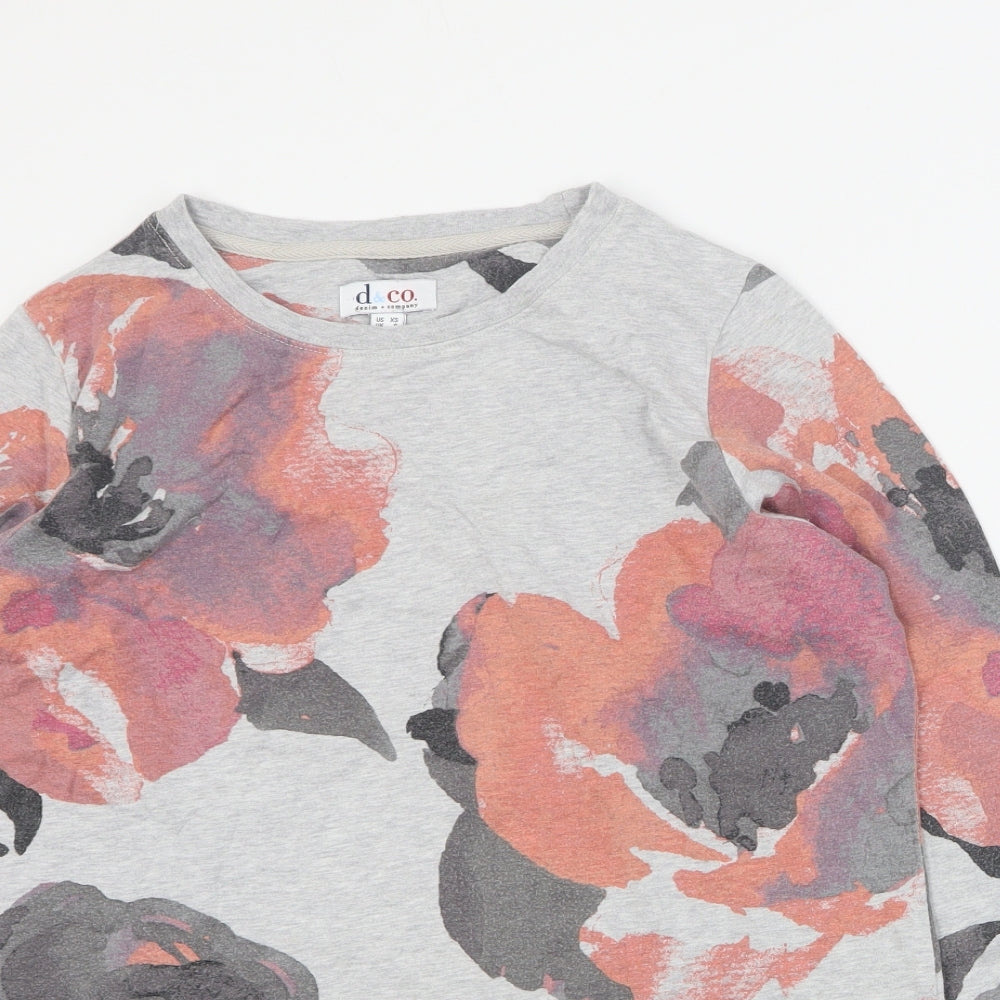 D & Co Womens Grey Floral Cotton Pullover Sweatshirt Size S  Pullover