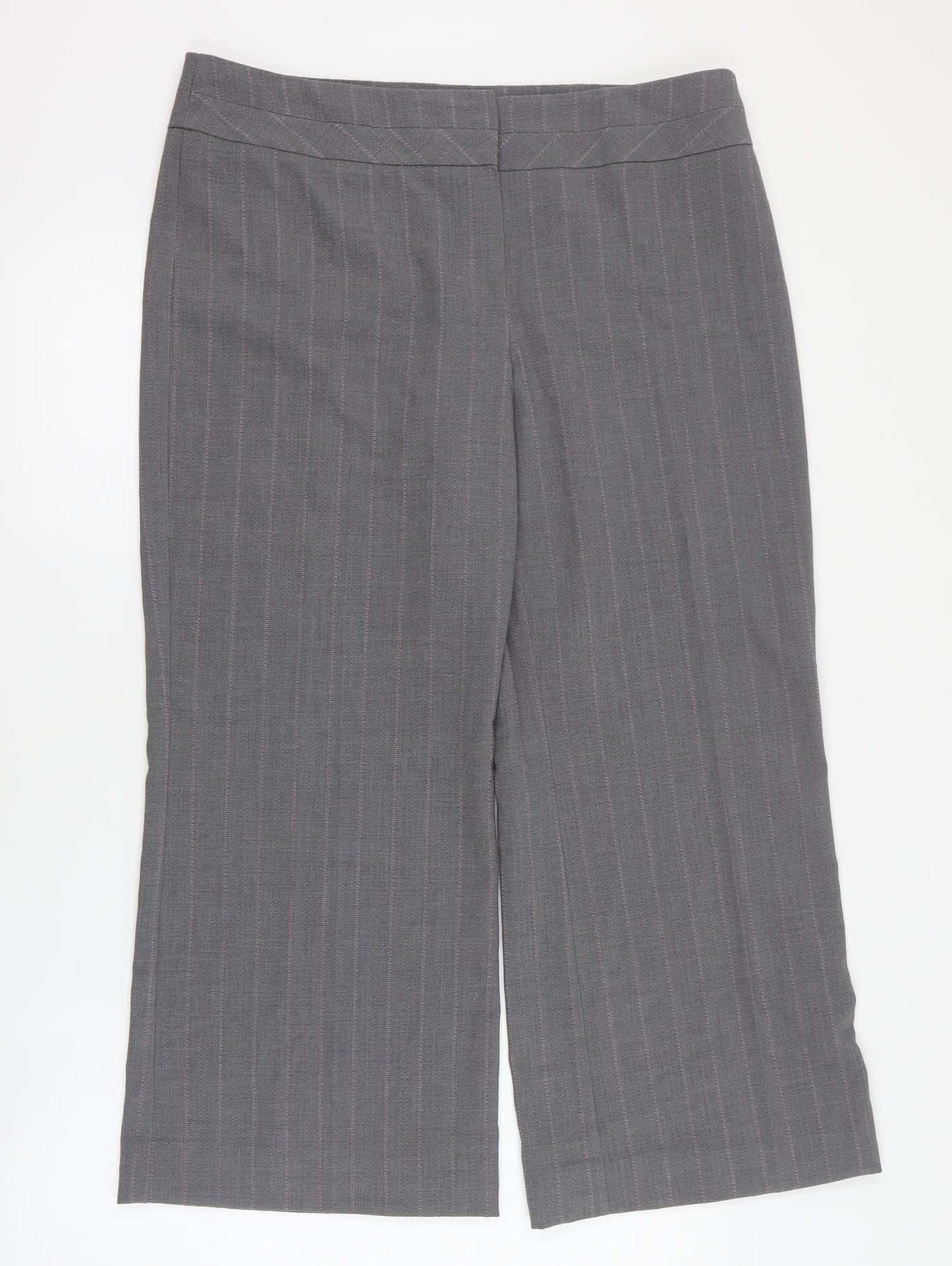 Marks and Spencer Womens Grey Striped Polyester Cropped Trousers Size 16 L26 in Regular Zip