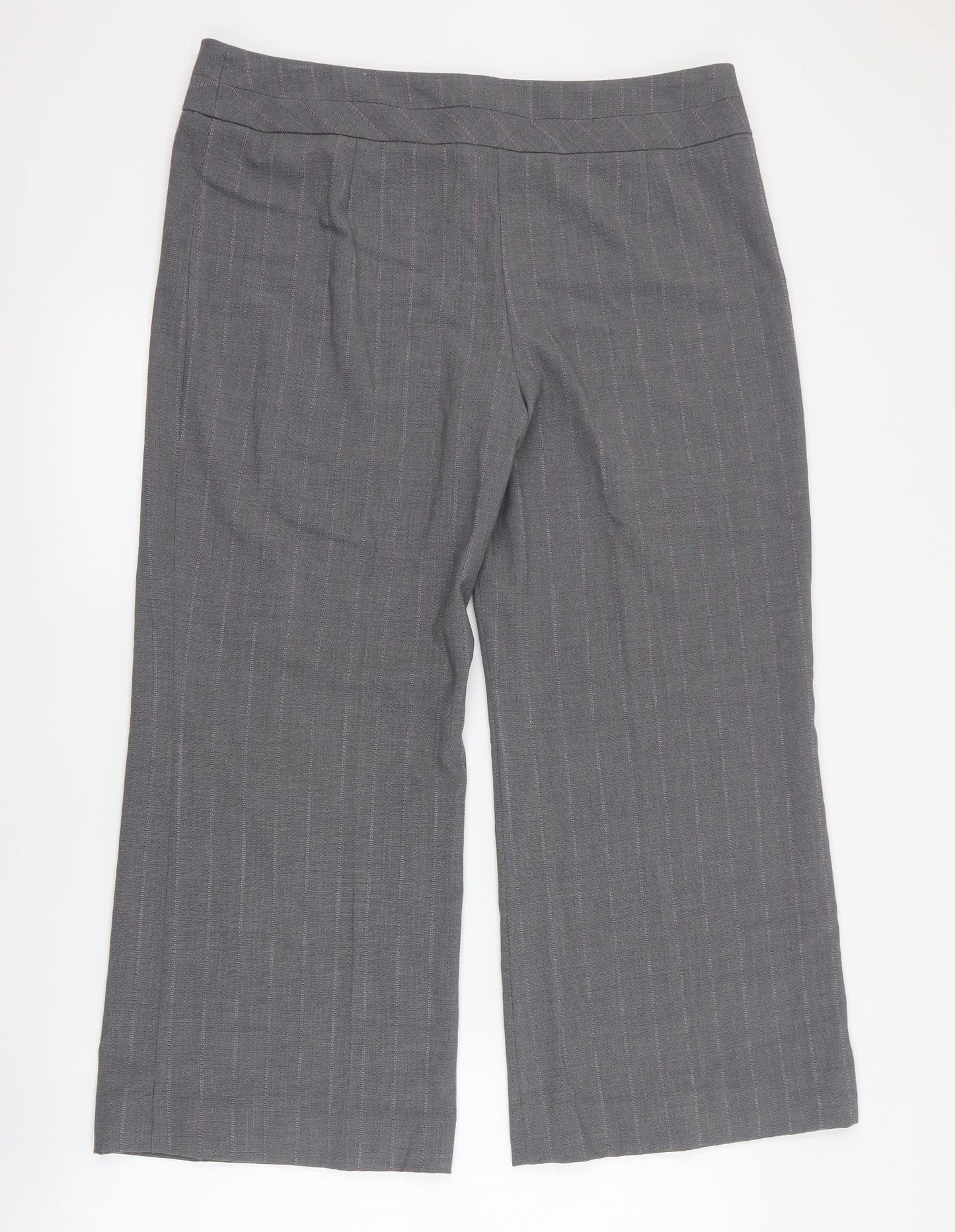 Marks and Spencer Womens Grey Striped Polyester Cropped Trousers Size 16 L26 in Regular Zip