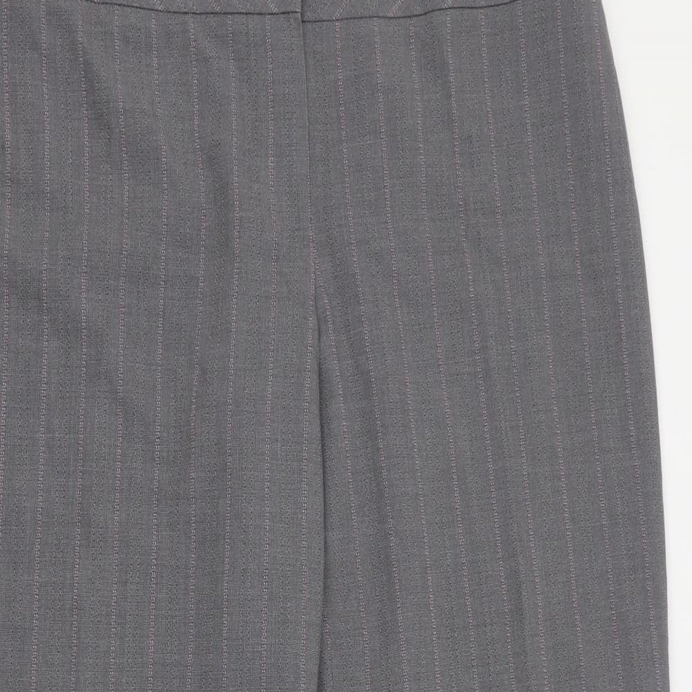 Marks and Spencer Womens Grey Striped Polyester Cropped Trousers Size 16 L26 in Regular Zip