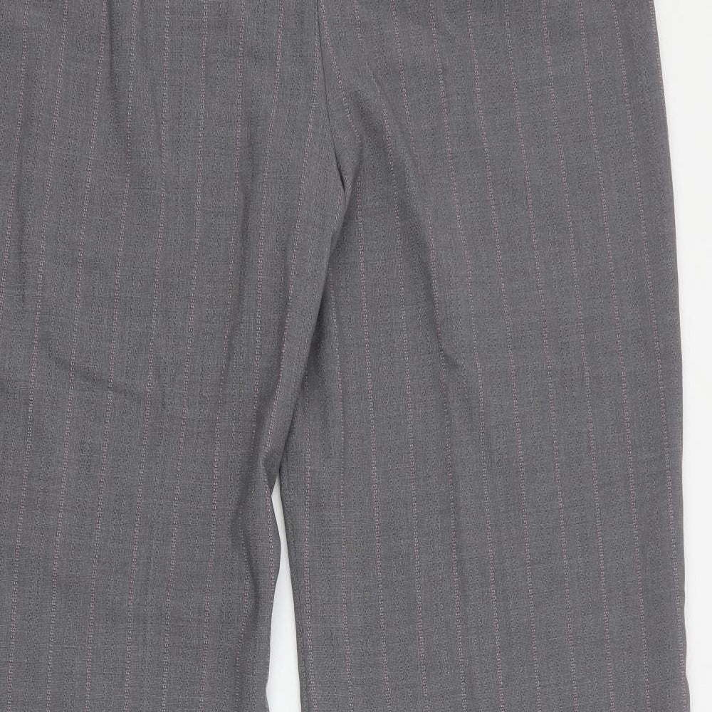 Marks and Spencer Womens Grey Striped Polyester Cropped Trousers Size 16 L26 in Regular Zip