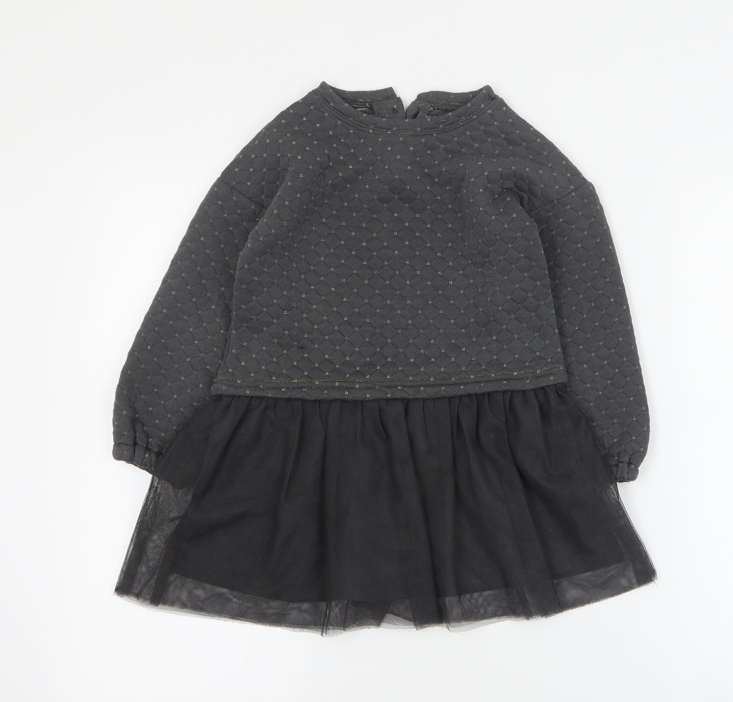 Primark Girls Grey  Polyester Jumper Dress  Size 5-6 Years  Round Neck Button