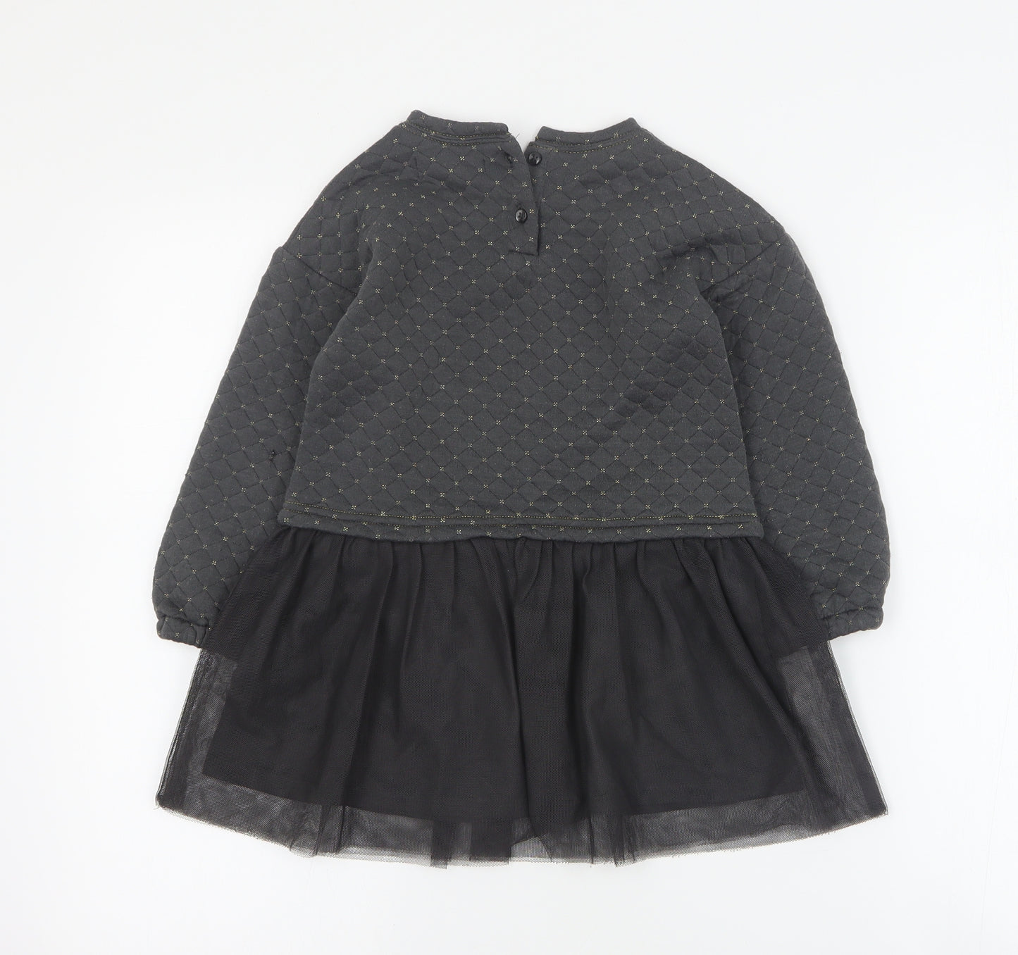 Primark Girls Grey  Polyester Jumper Dress  Size 5-6 Years  Round Neck Button