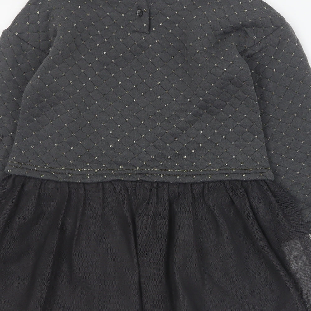 Primark Girls Grey  Polyester Jumper Dress  Size 5-6 Years  Round Neck Button