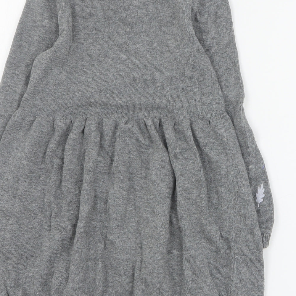 Nula Bug Girls Grey  Cotton Jumper Dress  Size 3-4 Years  Round Neck Pullover