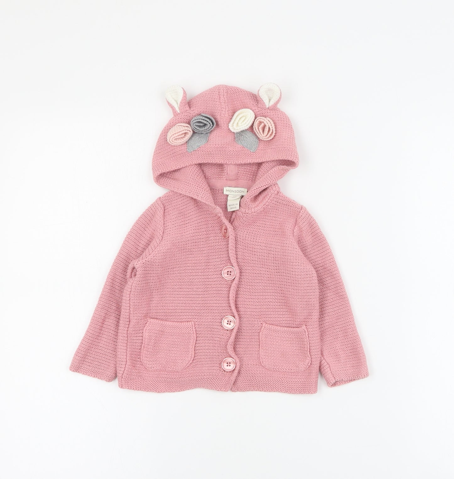 Monsoon Baby Pink  Cotton Cardigan Jumper Size 3-6 Months  Button