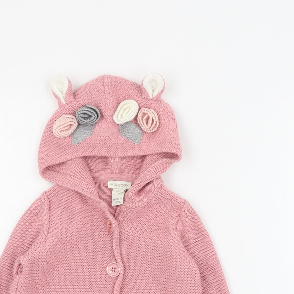 Monsoon Baby Pink  Cotton Cardigan Jumper Size 3-6 Months  Button