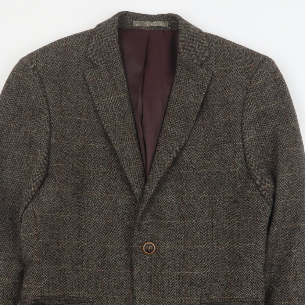 Cedar Wood State Mens Brown Plaid Wool Jacket Suit Jacket Size XS