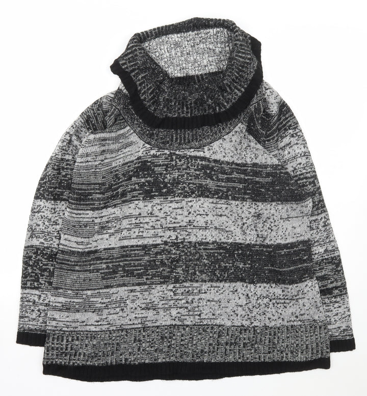 BM Womens Grey Roll Neck Acrylic Pullover Jumper Size L